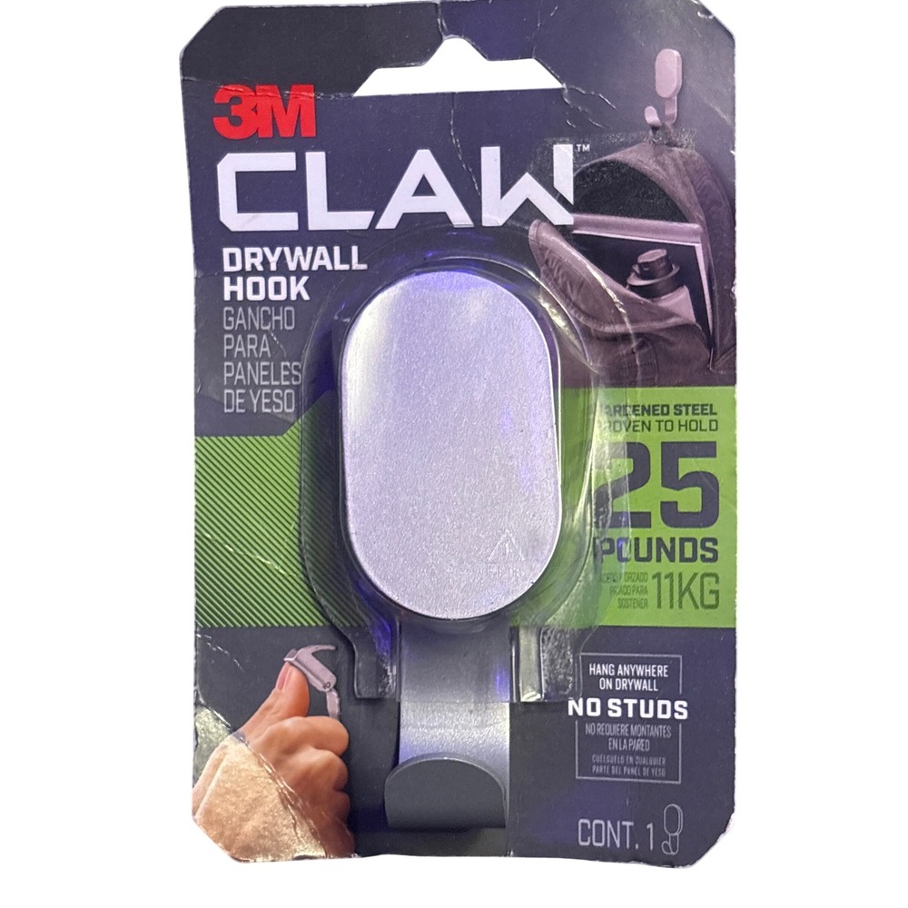 New 3M CLAW 25 lb Silver Drywall Hook Heavy Duty No Studs 3DH25SLV-1ES